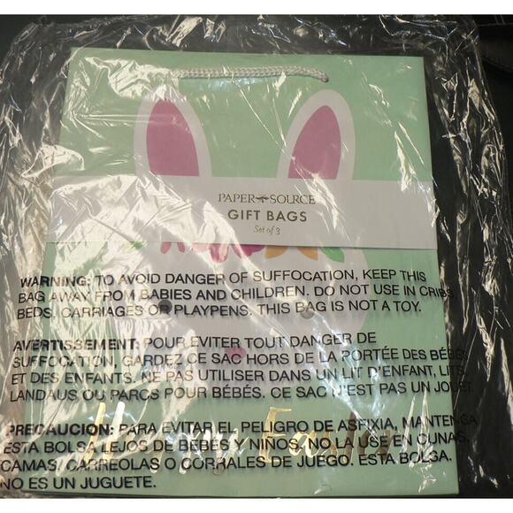 Happy Easter Bunny Gift Bags Set of 3 by PaperSource 8"x4"x9.5" in Green Multi - Picture 2 of 3